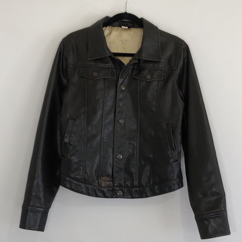 Vintage Fubu Brown PVC Motorcycle Jacket Womens Sz XL GUC See Description